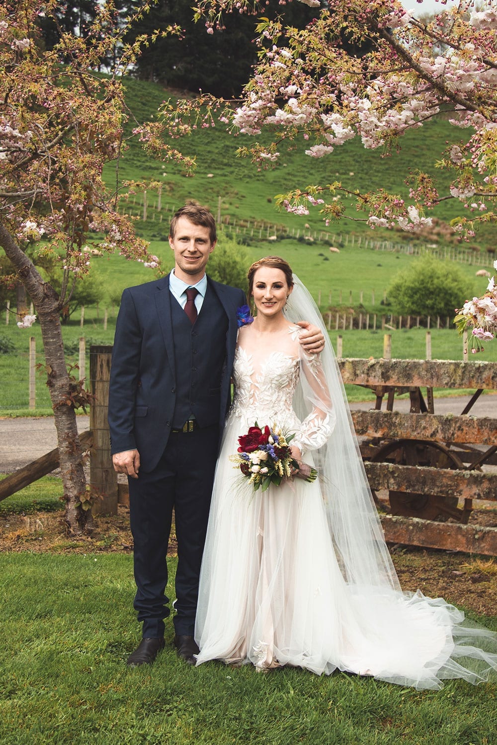 Vinka Design Features Real Weddings - bride in custom made gown, a combination of Isabelle and Ivy from our Heart of Havana collection. Bride and groom outdoors