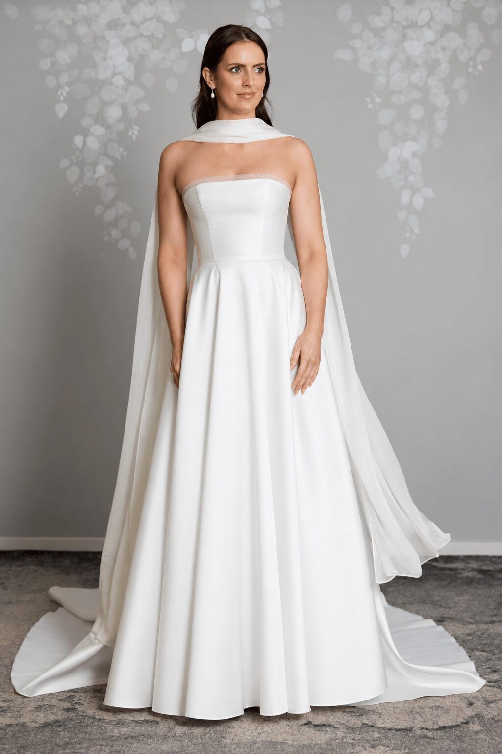 Reem silk chiffon bridal scarf by Vinka Design, featuring a soft, flowing drape for an elegant and romantic bridal look.